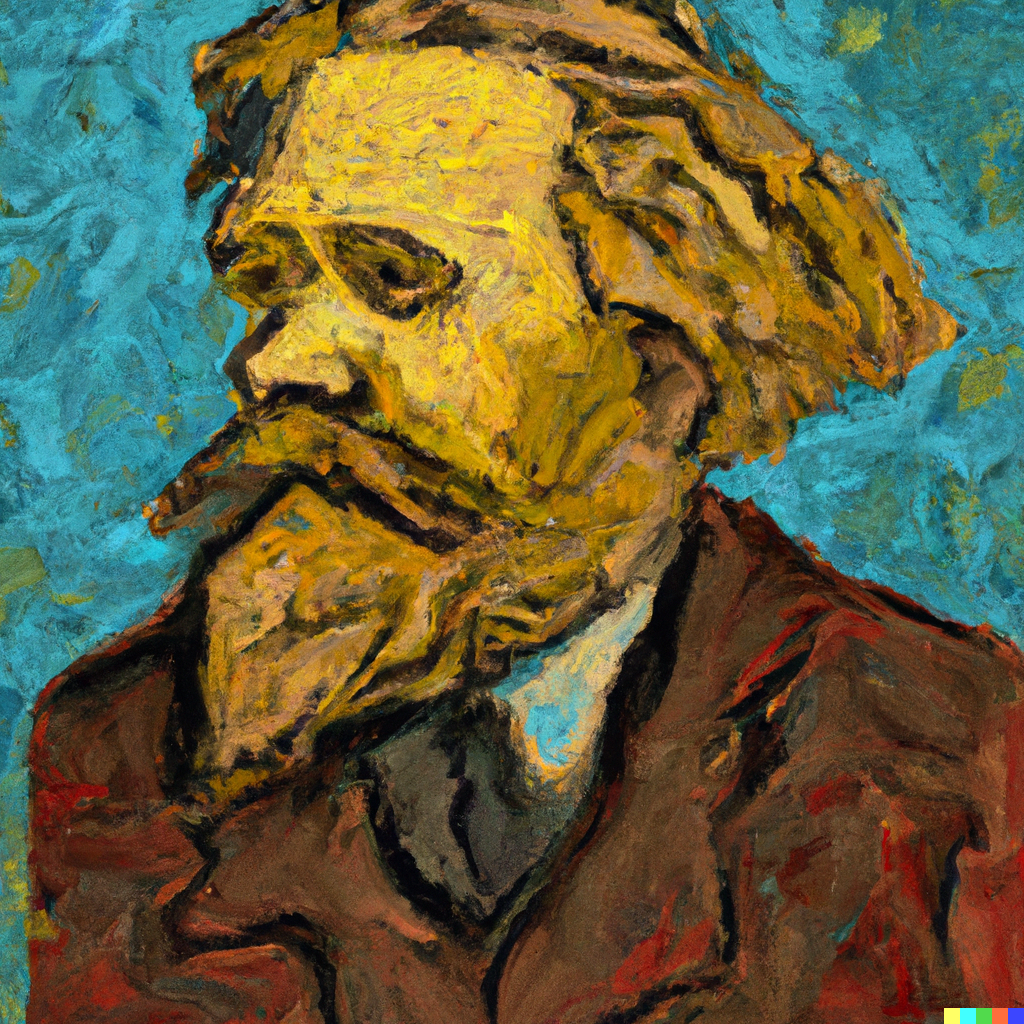 Marx in the style of van gough generated by author using Dall E 2