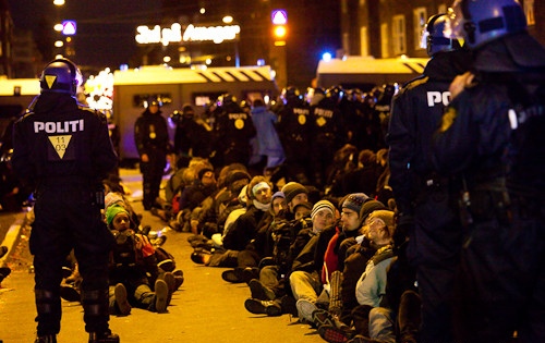 Heavy police presence at the protests during the Climate Summit in Copenhagen.