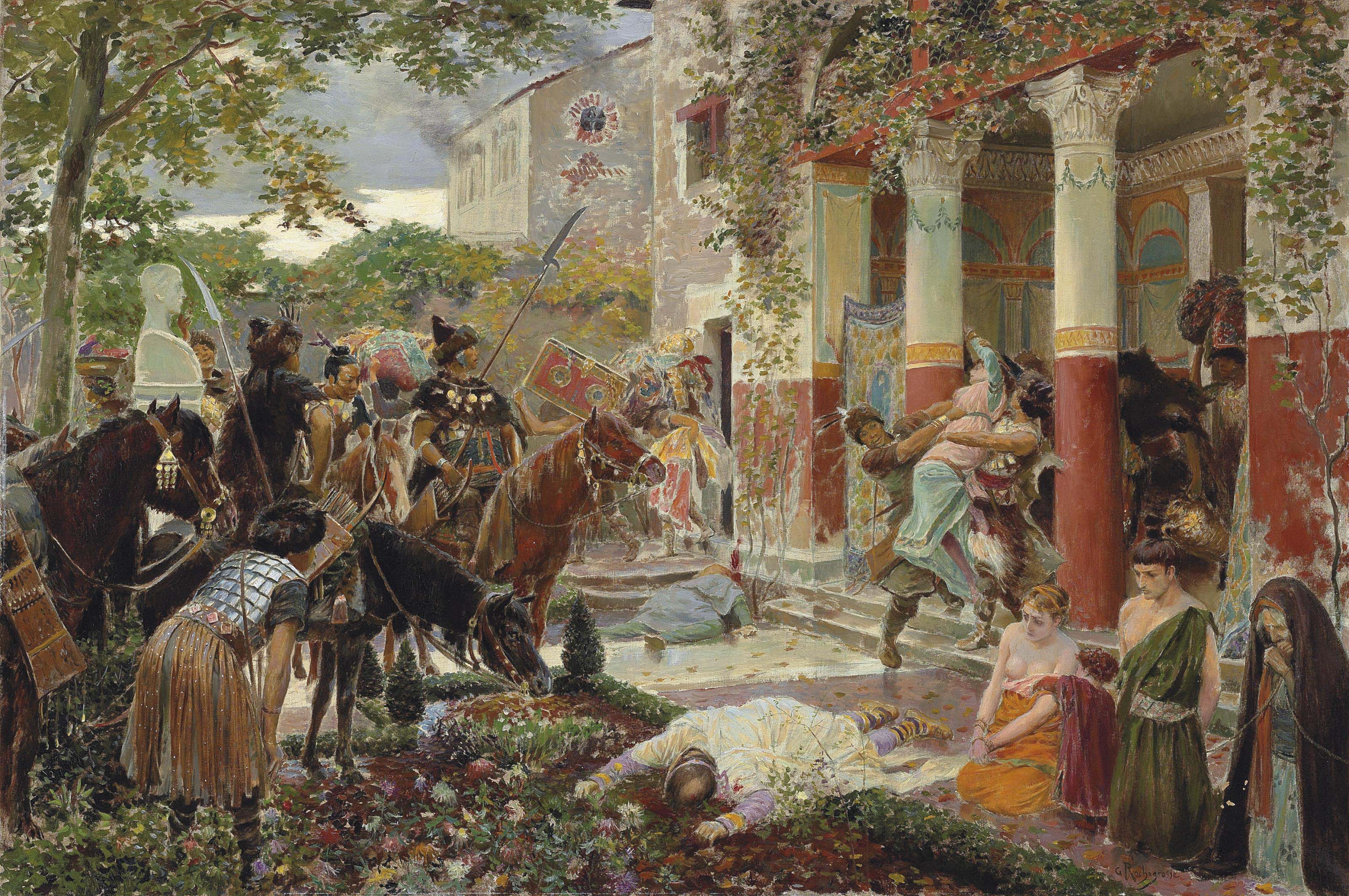 Georges Rochegrosse创作的《阿提拉与匈奴》描绘了高卢地区被洗劫的罗马别墅。