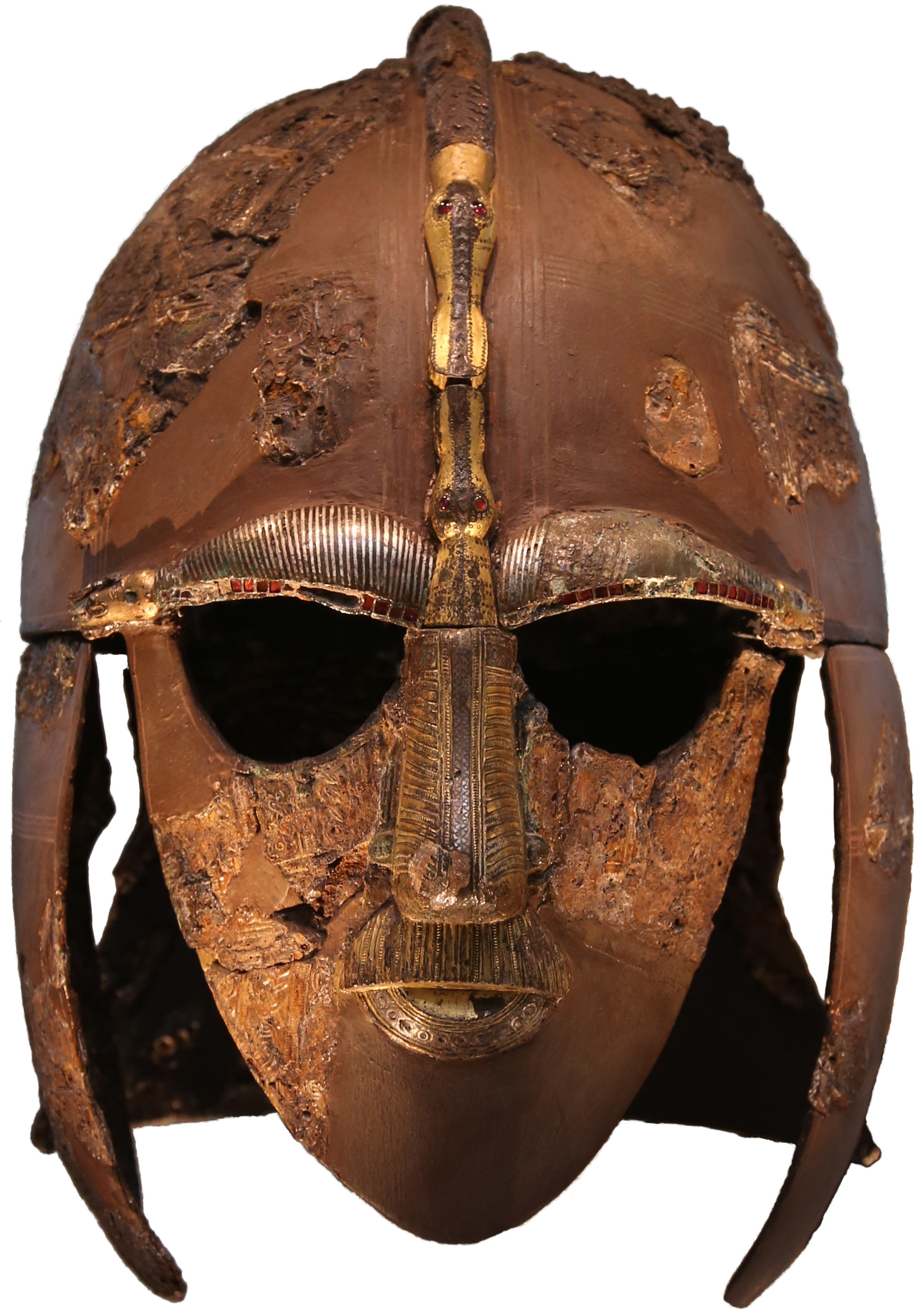 萨顿胡头盔--一个装饰华丽的7世纪盎格鲁-撒克逊头盔。