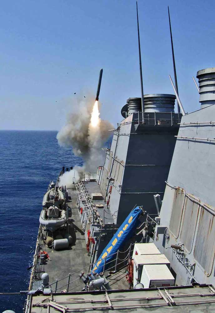 USS Barry fires Tomahawk missiles. US Navy photo by Lt j g Monika Hess