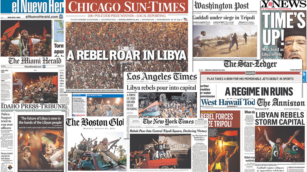 Covers gathered from The Newseum’s daily collection of front pages from across the US (by Future Journalism Project)