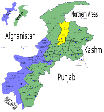 Map of the North-Western Frontier Province in Pakistan with Swat highlighted. Made by Pahari Sahib.