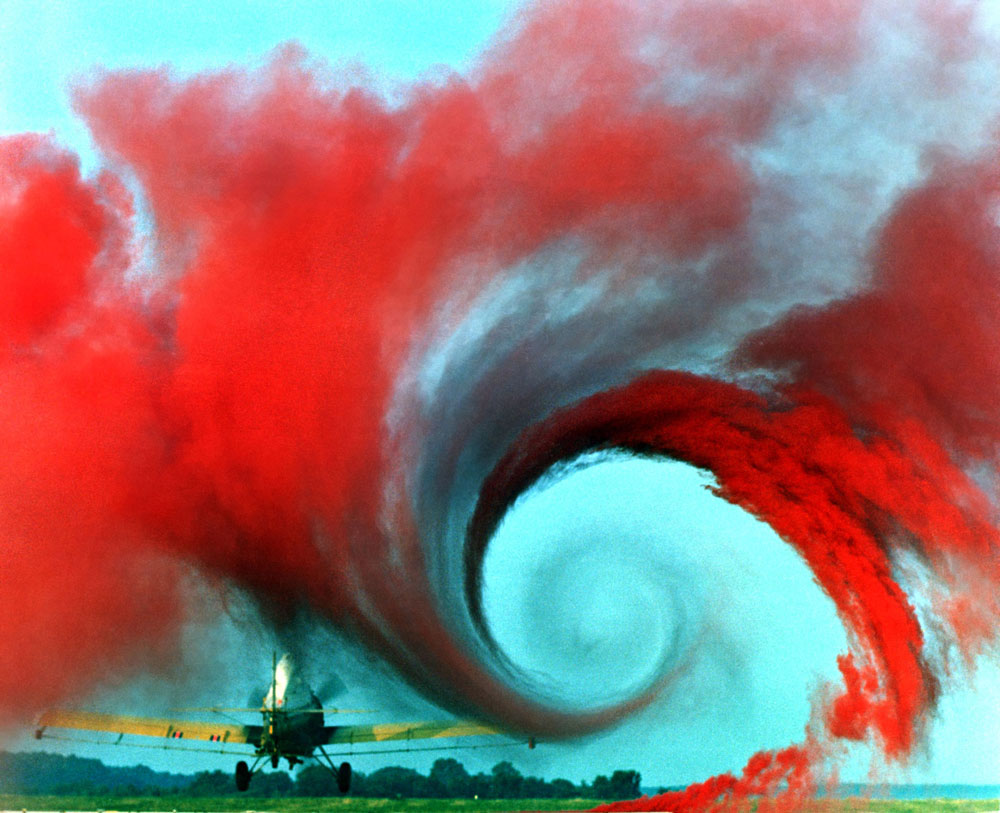 Vortex from the tip of an airplane. Photo: NASA