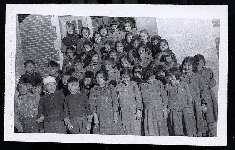 Students at Blue Quills Residential School Image public domain