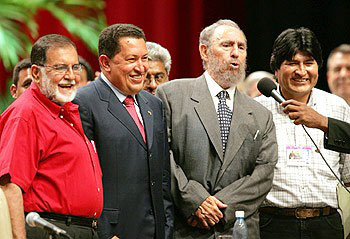 Schafik Handal, Hugo Chávez, Fidel Castro y Evo Morales
