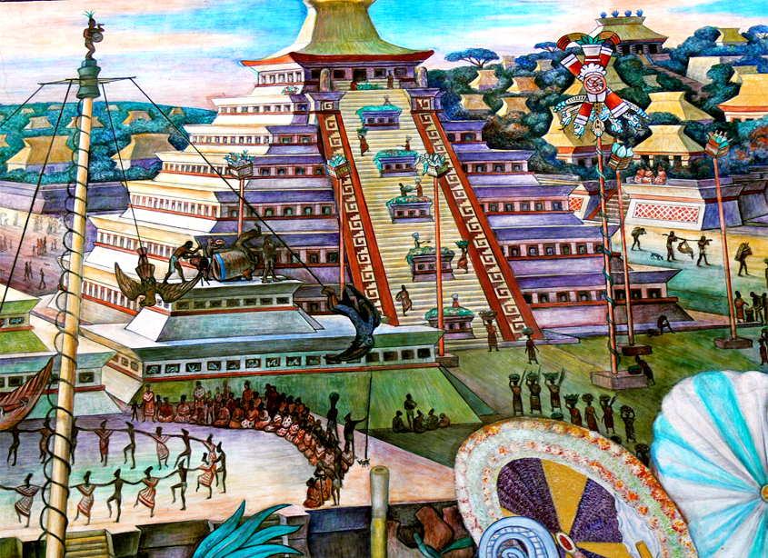 Murales Rivera Indianer vor Tenochtitlan Pyramide