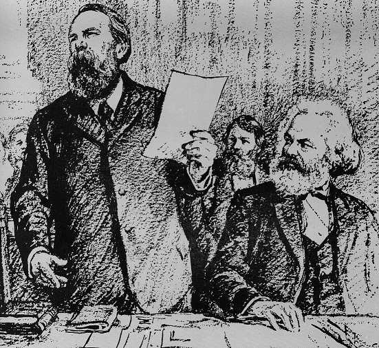 Marx and Engels at Hague Congress Image public domain