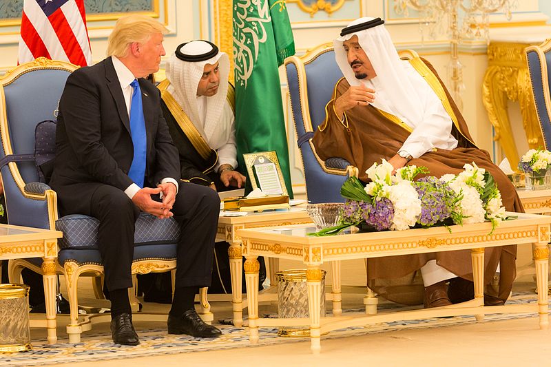 Donald Trump and King Salman bin Abdulaziz Al Saud talk together May 2017 Image White House