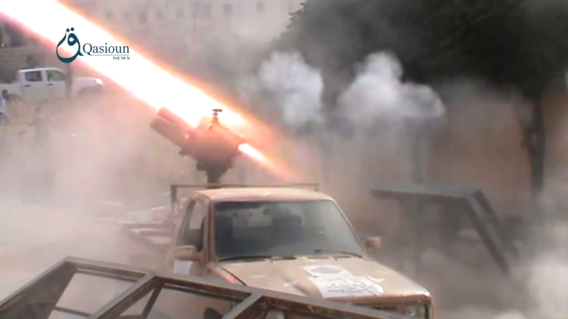 Sham Legion launch rockets at YPG positions in Aleppo Image Qasioun News Agency