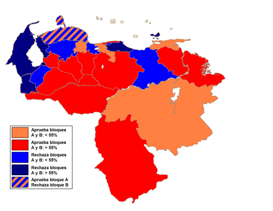 The first serious warning came in December 2007 with the defeat in the constitutional reform referendum. The blue areas represent the densly populated areas where 'no' won.